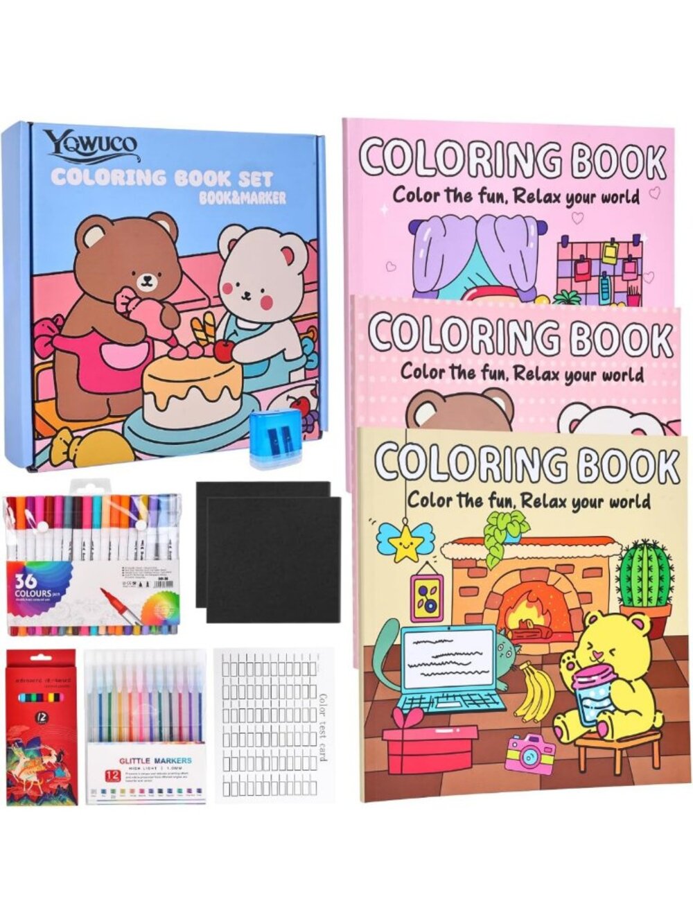 3-Pack Cute & Simple Coloring Books for Teens & Adults - Stress Relief